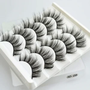 QSTY-Natural Long False Eyelash, 3D Mink Eyelashes, Black Bushy, Makeup Extension, Dramatic Volume, Fake Lash, 5 Pairs