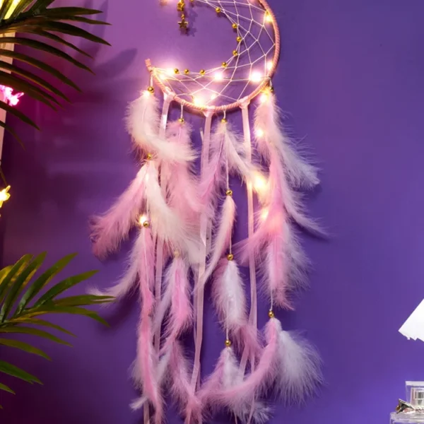 Moon Dream Catcher Feather Wind Chimes Hand-woven Wall Bedroom Hanging Ornaments Birthday Festival Gifts Home Decoration Crafts