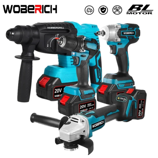 Brushless Combo Kit Power Tool Sets Electric Drill Impact Wrench Angle Grinder Electric Hammer Drill With 2xBattery For Makita