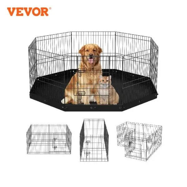 VEVOR Dog Playpen 8 Panels Foldable Metal Dog Exercise Pen Pet Fence with Bottom Pad Cover for Puppy Outdoor Camping Yard Kennel