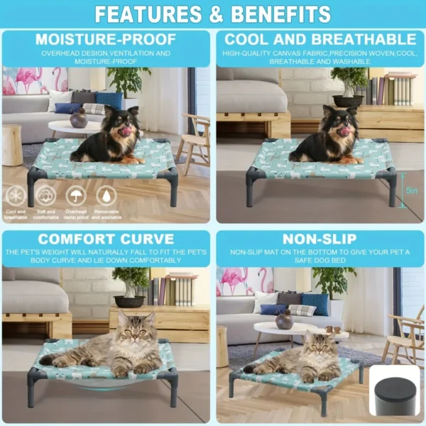 Detachable Dog Hammock Bed With Washable Bed Mat, Comfortable Moisture Proof Raised Dog Bed With Non slip Bottom,Rectangle Elev - Image 3