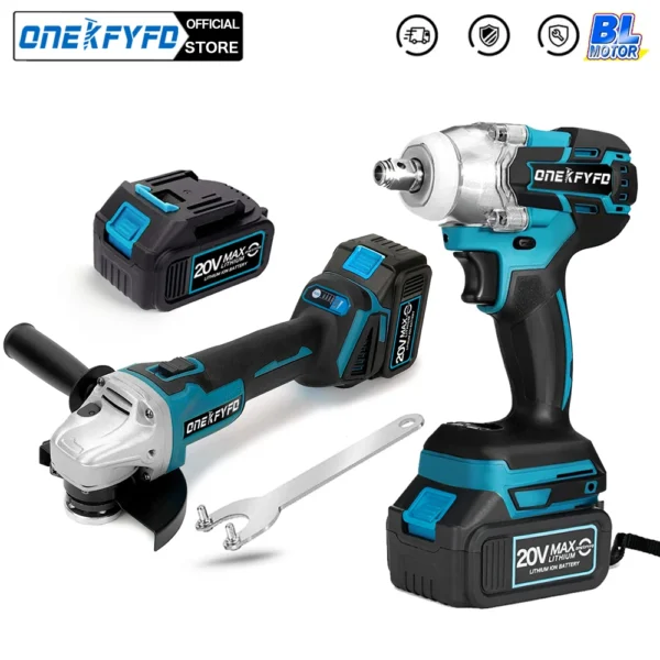 2 IN 1 Brushless Cordless Electric Impact Wrench 1/2 Inch Cordless Impact Angle Grinder DIY Power Tools for 18v Makita Battery