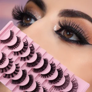 False Eyelashes 10 Pairs Long 3D Mink False Eyelashes Fluffy Volume Mink Lashes Thick Soft Russian Curly False Lashes Pack