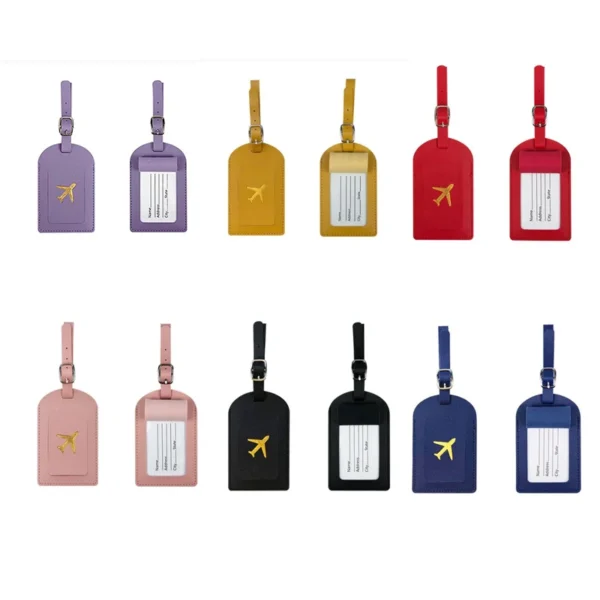 1PC Portable PU Leather Luggage Tag Suitcase Identifier Label Baggage Board Bag Tag Name ID Address Holder Travel Passport Card