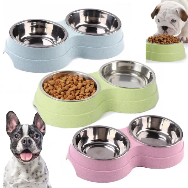 Dual pet bowl dog food water dispenser dual-purpose stainless steel pet water dispenser type cat and puppy feeding supplies