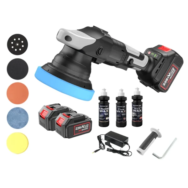 900W Cordless Car Polisher Machine Brushless 5 Inche Rechargeable Eccentric Polisher Wireless Car Polishing Waxing Machine Kit