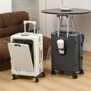 20/24 Inch The New Luggage Multifunctional Aluminum Frame Trolley Case with USB Cup Holder Large Capacity Boarding Box Suitcase