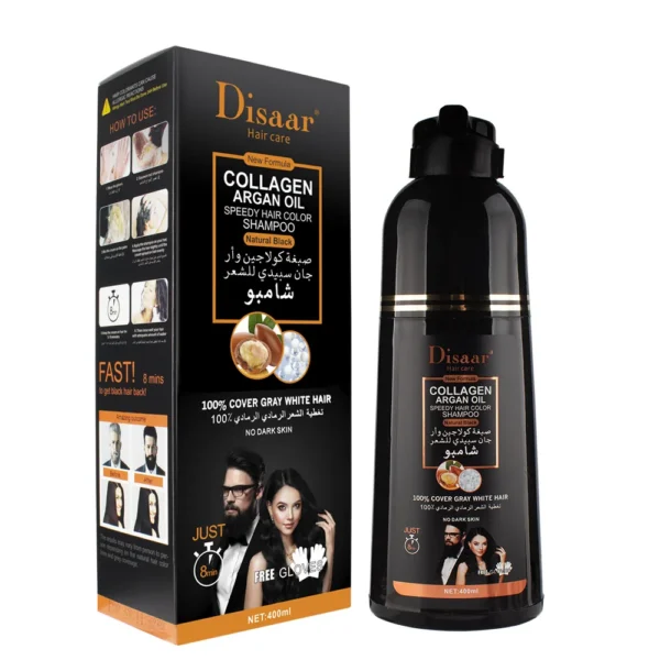 400ml Hair Dye Shampoo 3 in1 Darkening Hairs Shampoo Cover Grey Hair Morocco Argan Oil Essence Natural Colorng Cover Shampoo