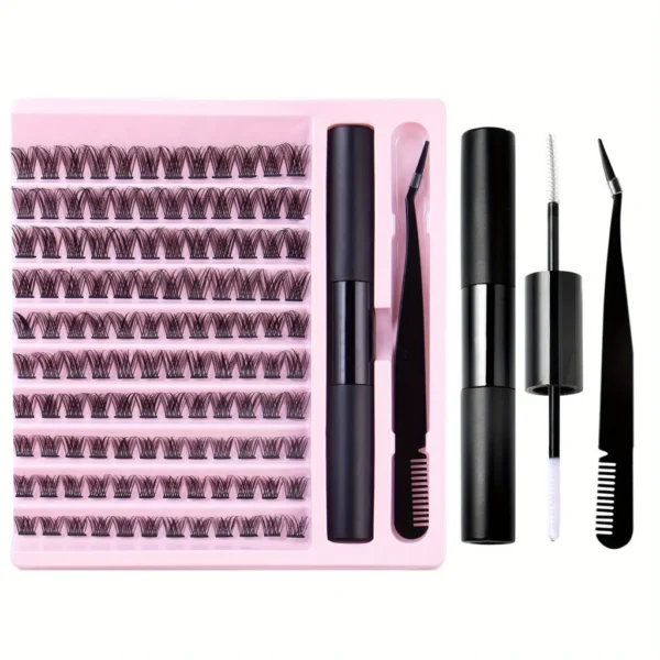 DIY Lash Extension Kit, Lash Clusters With Waterproof Strong Hold Lash Bond And Seal And Eyelash Tweezers Lash Cluster Kit