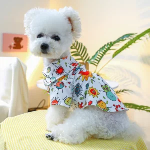 1PC Pet Apparel Dog Cat Spring Autumn Summer Thin Color Bubble Shirt Orange Pajamas With Drawstring Buckle For Small Medium Dogs
