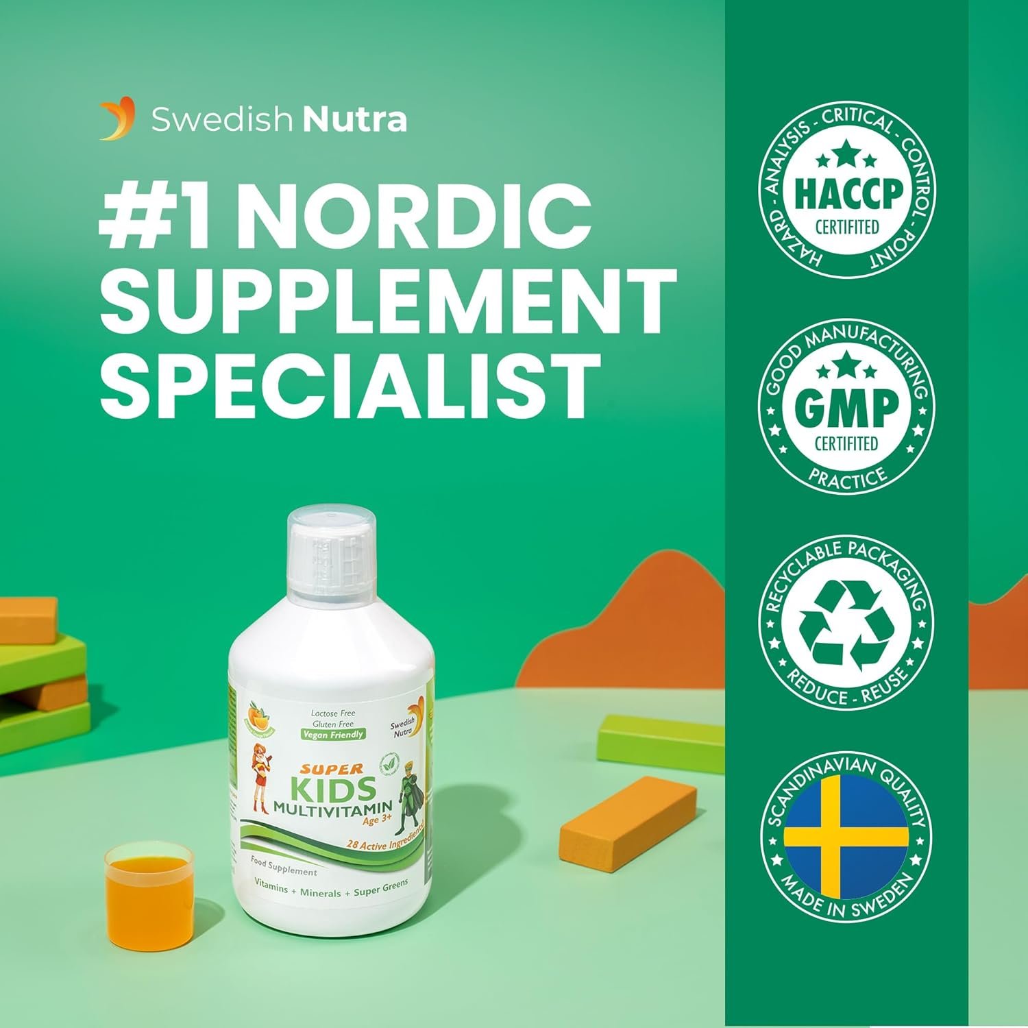 swedish nutra super kids liquid multivitamin (500 ml, 33 day supply) delivers essential vitamins, minerals, and super greens to support healthy growth, energy, and immune function. with a natural orange flavour kids love. suitable for ages 3+. swedish nutra super kids liquid multivitamin (500 ml, 33 day supply) delivers essential vitamins, minerals, and super greens to support healthy growth, energy, and immune function. with a natural orange flavour kids love. suitable for ages 3+.